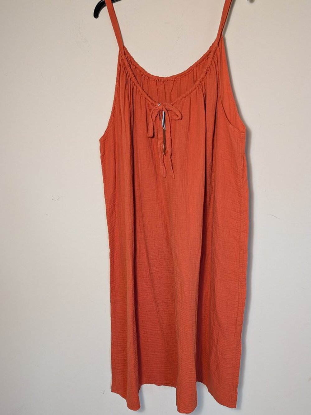Kona Sol 100% Cotton Sleeveless Tie Up Neckline Beach Cover Up Orange Rust 1X/2X